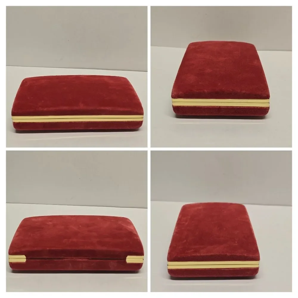 VINTAGE MELE JEWELRY TRAVEL BOX Organizer Cranberry Velour With Gold Accent